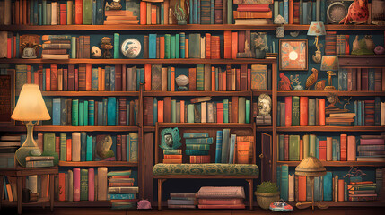 bookcase background illustration ai generated