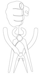 One continuous line of hand with Pliers, Tongs. A hand tool used to hold objects securely. Thin Line Illustration vector concept. Contour Drawing Creative ideas.