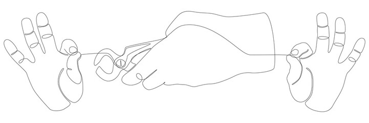 One continuous line of hand with Pliers, Tongs. A hand tool used to hold objects securely. Thin Line Illustration vector concept. Contour Drawing Creative ideas.
