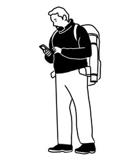 Vacation Trip. Backpacker Trip. Traveler Goes Holiday