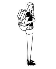 Vacation Trip. Backpacker Trip. Traveler Goes Holiday