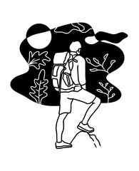 Vacation Trip. Backpacker Trip. Traveler Goes Holiday