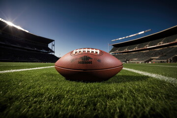 nfl, ball on ground with american football stadium, wide angle