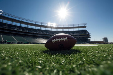 nfl, ball on ground with american football stadium, wide angle