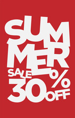 Fototapeta premium 30 percent off summer sale promotional typography vector design element