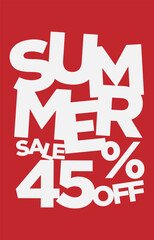 45 percent off summer sale promotional typography vector design element