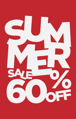 60 percent off summer sale promotional typography vector design element