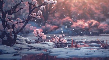 Obraz na płótnie Canvas a snow falling on a tree