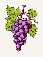 Fototapeta premium Cartoon grape, food, fruit, snack, healthy, kids, wall art, tuscan, wine. Generative AI 