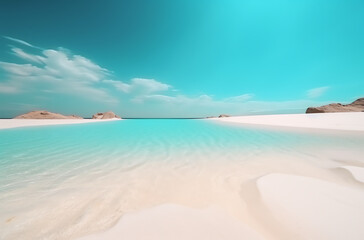 Fototapeta na wymiar white sandy beach and clear blue sky in summer time ai generated