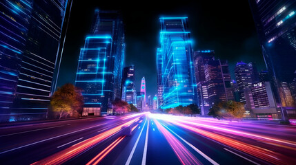 night metropolis, high-speed road. Generative Ai. 