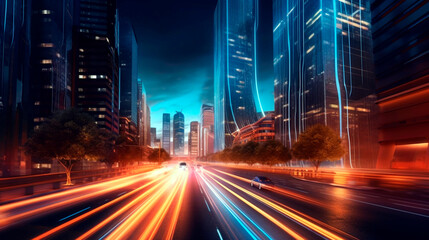 Fototapeta na wymiar expressway in metropolis at night. Generative Ai. 