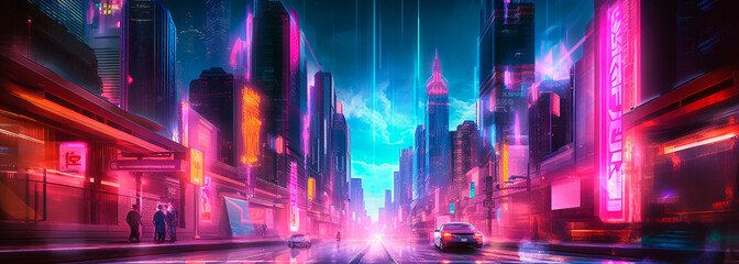 night metropolis in neon color. Generative Ai. 