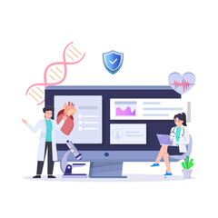 Research laboratory concept. Doctor Researching A New Treatments at medicine laboratorium. Flat vector template.