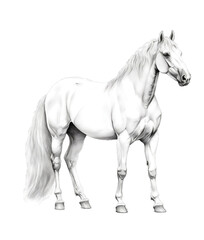Naklejka na ściany i meble drawing Young white horse looks elegant, stands out , on white background, full body, draw , ai generated tool