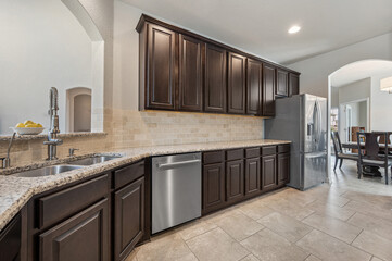 home kitchen with white lights