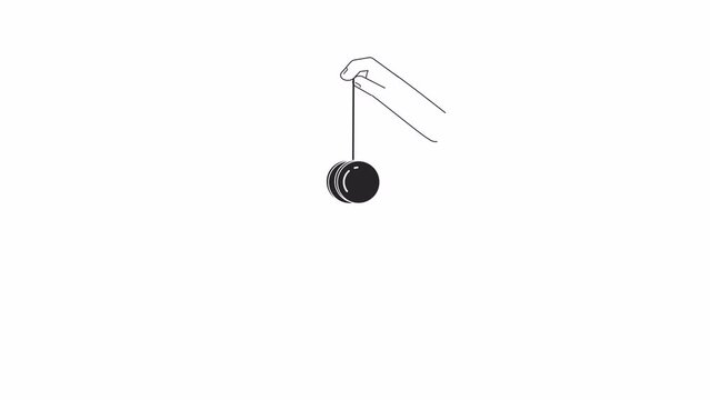 Animated bw hand with yoyo. Playing toy animation. Relieving stress, anxiety. Yo yo hand isolated 2D flat monochromatic thin line hand 4K video footage, alpha channel transparency for web design
