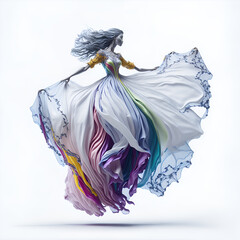 Fantasy Silver Fairy with Flowing Dress with a Splash of Color