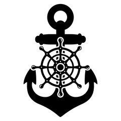 Anchor With Ship Steering Wheel Silhouette