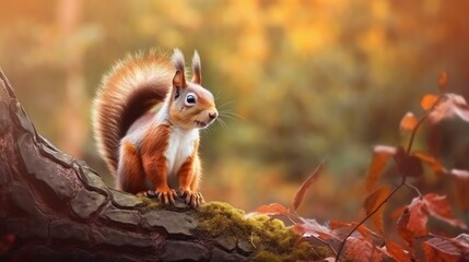 Obraz premium squirrel at autumn season with generative ai