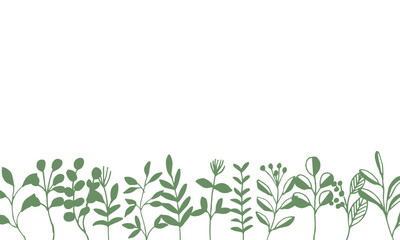 シンプルな草木のベクターイラスト。草木の線画イラストセット。植物のイラストセット。Simple vector illustration of grass and trees. Line drawing illustration set of plants and trees. Illustration set of plants.