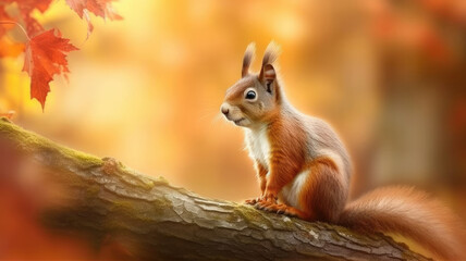 Naklejka na ściany i meble squirrel at autumn season with generative ai