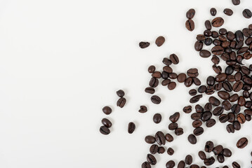 top view of coffee beans on white table