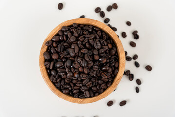 top view of coffee beans on white table