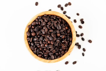 Fototapeta premium top view of coffee beans on white table