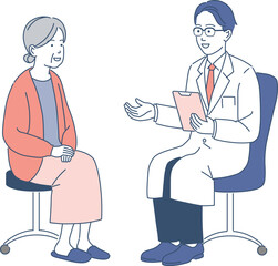 診察する医者と高齢者の女性