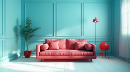 Modern and minimalist living room pastel tones and plants. Generative ai illustration mock-up