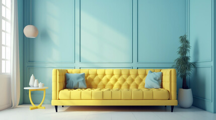 Minimalist living room pastel tones and plants. Generative ai illustration mock-up