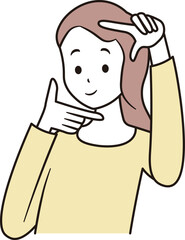 カギカッコを手で表現している日本人女性のイラスト素材