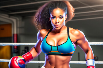 Fototapeta na wymiar Beautiful female boxer training in the gym. Generative AI_3.