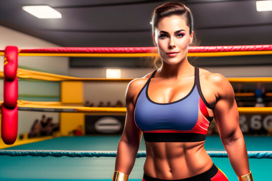 Beautiful female boxer training in the gym. Generative AI_4.