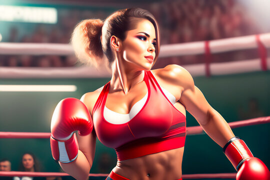 Beautiful female boxer training in the gym. Generative AI_16.