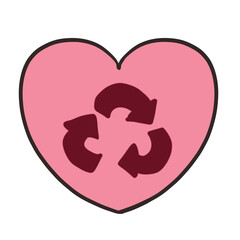 recycle symbol with pink heart, illustration, hand drawn on transparent backgound. Good quality for any media.