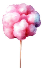 Cotton candy on a stick. Watercolor illustration isolated. Generative AI. 