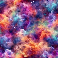 Fototapeta na wymiar Colorful Nebula Cloud Seamless Pattern Background, generative AI