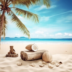 Fototapeta na wymiar coconut under coconut tree in beach illustration ai generative