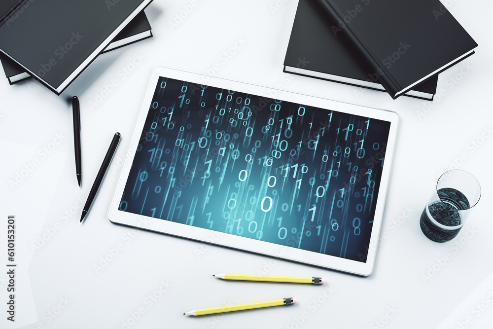 Leinwandbilder creative concept of binary code illustration on modern digital tablet screen. big data and coding co