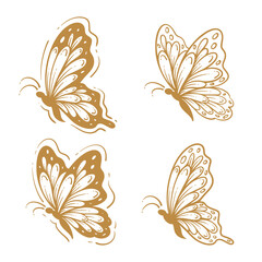 Set of butterfly line art clipart, outline hand drawn aesthetic butterfly illustration collection