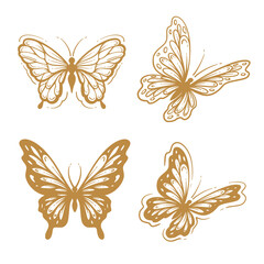 Set of butterfly line art clipart, outline hand drawn aesthetic butterfly illustration collection