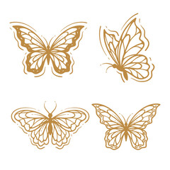 Set of butterfly line art clipart, outline hand drawn aesthetic butterfly illustration collection