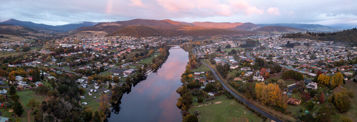 panoramic, new-norfolk, derwent river, autumn, landscape, river, new norfolk, tasmania, blue, summer, derwent, sky, water, scenic, scenery, australia, travel, high angle, flying, panorama, hill, cloud