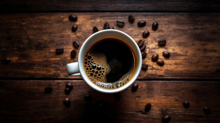 hot coffee in coffee cups on dark background,top view closeup,Generative AI