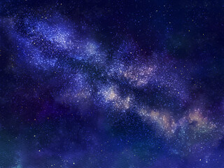 Milky Way and night sky drawn with digital watercolor