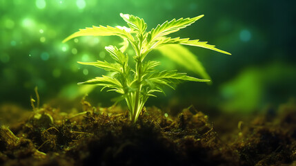 Cannabis little seedlings of the plant generative ai