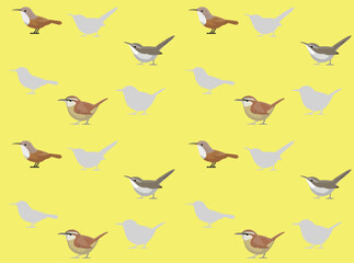 Bird Carolina Wren Cute Cartoon Seamless Wallpaper Background