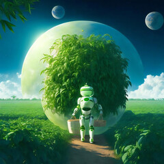 未来の地球　ロボットと畑